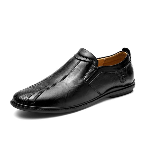 

genuine leather flats shoes business casual shoes classic official loafers soft moccasins male breathable driving *2019, Black