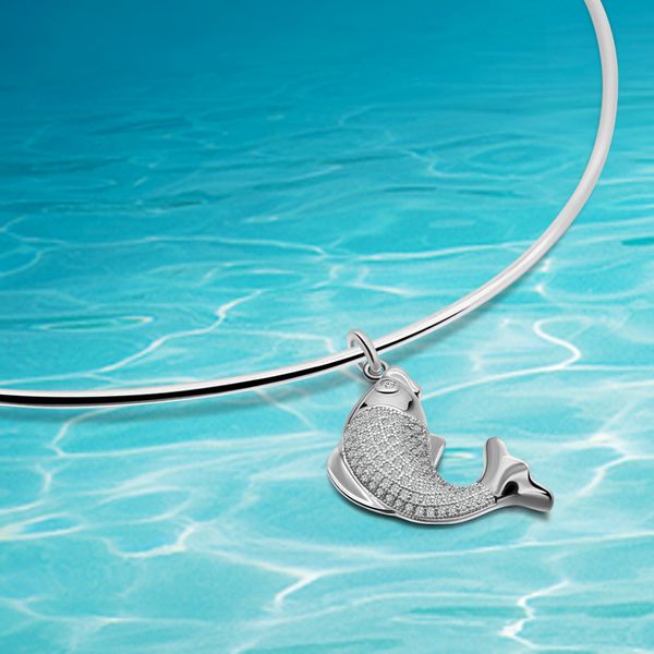 

women crystal gold fish style 925 sterling silver pendant necklaces lovely rose gold collar chain jewelry cute fashion necklace