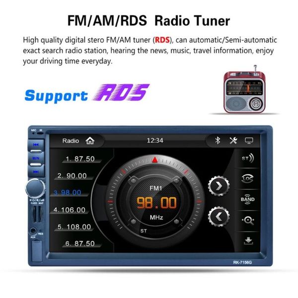 

rk-7156g 2din 7inch автомобиля mp5 bluetooth fm / rds автомобильный радиоприемник hd сенсорный экран навигации gps мультимедиа плеер поддерж