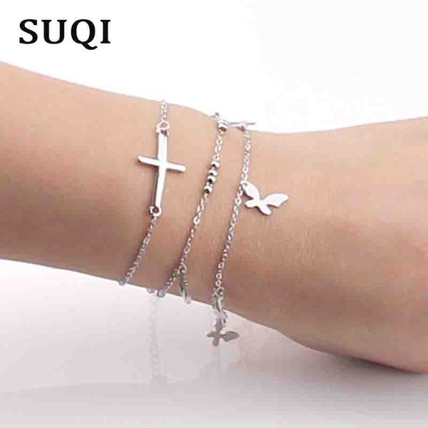 

suqi new stars anchor adjustable size no fading stainless steel bracelets bangles for women girls gold silver bracelets jewelry, Golden;silver