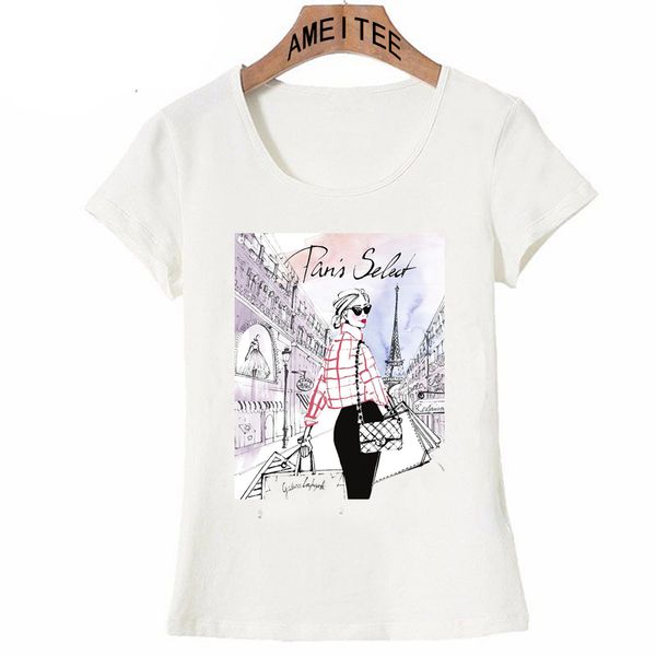 

vintage women vogue summer printing novelty black t shirt casual shirt fashion paris girl hipster cool ladies applique tee ejjms