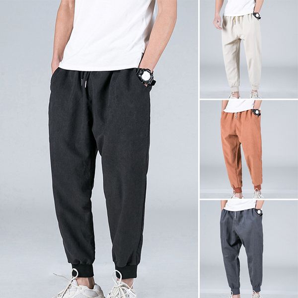 

new style men elastic waist harem pants casual trousers breathable for sports running fitness, Black