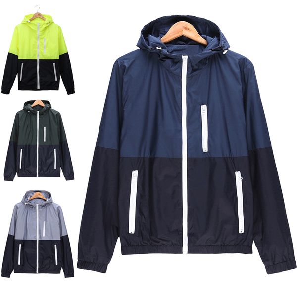 

men thin jackets spring autumn quick dry color matching sun protection hooded coat edf88, Black;red