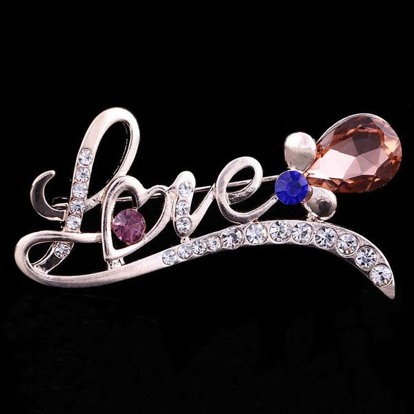 

2020price bling bling rhinestone crystal letter love brooch decorative garment accessories wedding bridal brooches pin fashion jewelry, Gray