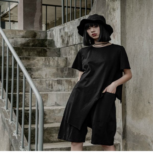 

summer simple yamamoto style dark niche design irregular comfortable cotton t-shirt, White