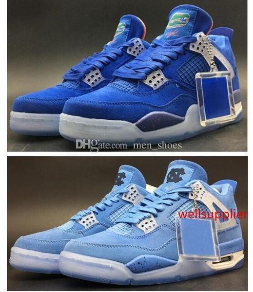 

quality 4 florida gators pe unc powder blue suede basketball shoes men 4s gators pe blue orange unc sports sneakers with box