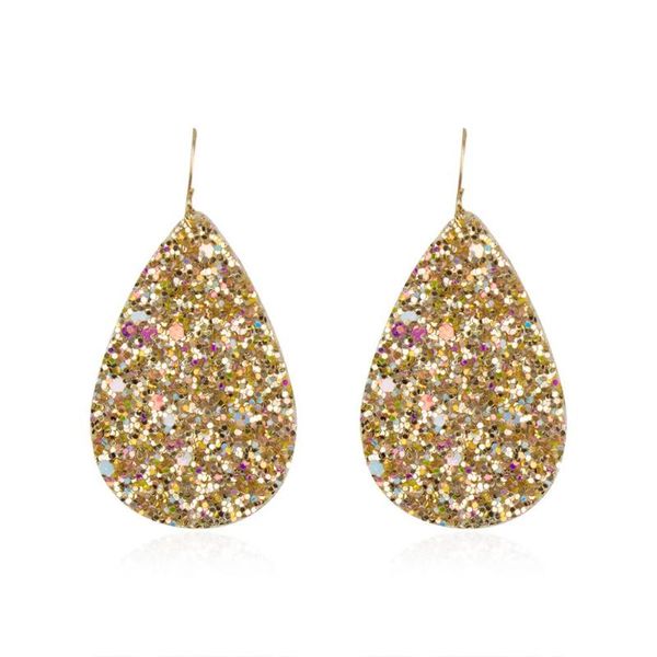 

hoop & huggie fashion teardrop pu leather earrings petal sequined for ladies party valentine's day gifts, Golden;silver