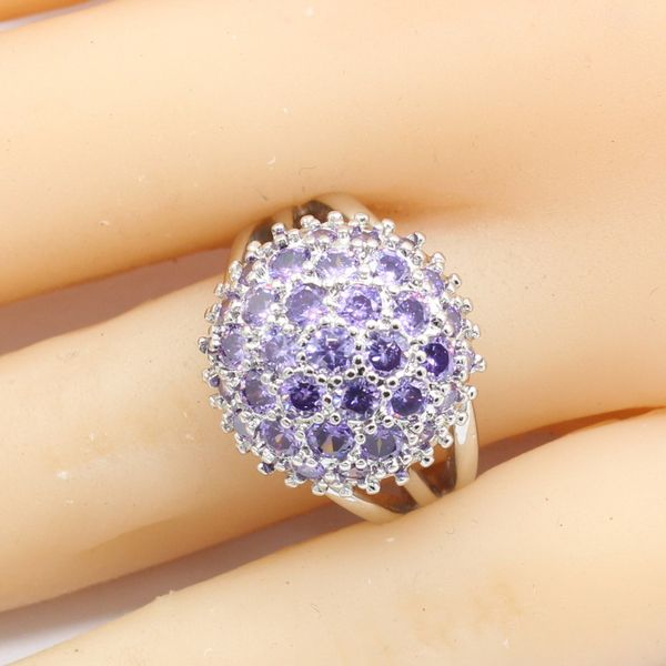 

925 sterling silver rings for women classic engagement ring ball purple semi-precious stone ringen femme ring box, Slivery;golden