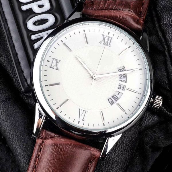 

all dials working satches factory men watch luxury watches with calendar leather strap quartz wristwatch for mens gift, Slivery;brown