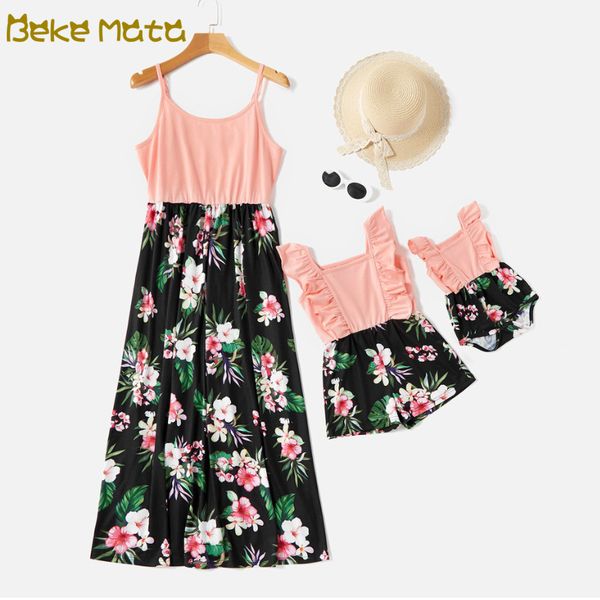 

mother daughter dresses 2020 summer mommy and me clothes sleeveless floral print mom and baby girl dress matching family outfits, Blue