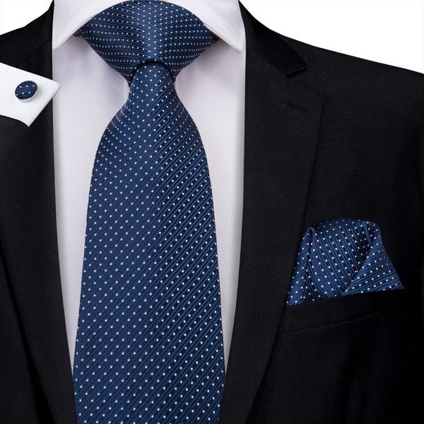 

hi-tie neck tie set italian silk navy white dot stripe men's tie for business formal drop shipping n-3226, Black;blue