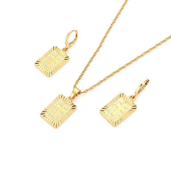

earrings & necklace gold christian cross pendant chain sets jewelry for women girl jesus items gifts, Silver