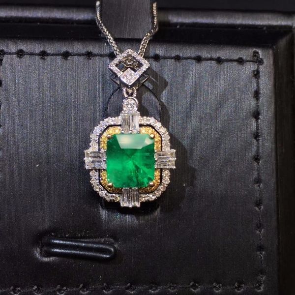 

fine jewelry aigs certificate real 18k white gold au750 natural green emerald 1.29ct gemstones pendants for women fine necklace, Silver