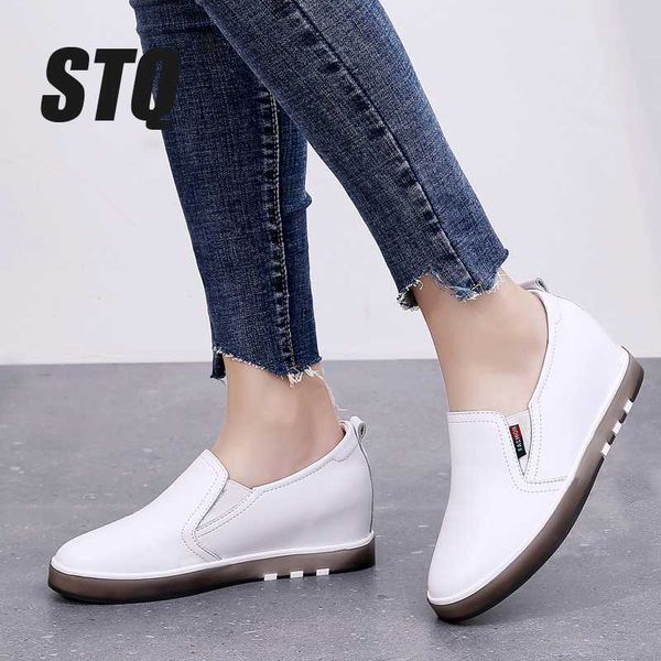

stq autumn women flat loafers shoes women genuine leather loafers shoes ladies comfort female casual sneakers 1299, Black