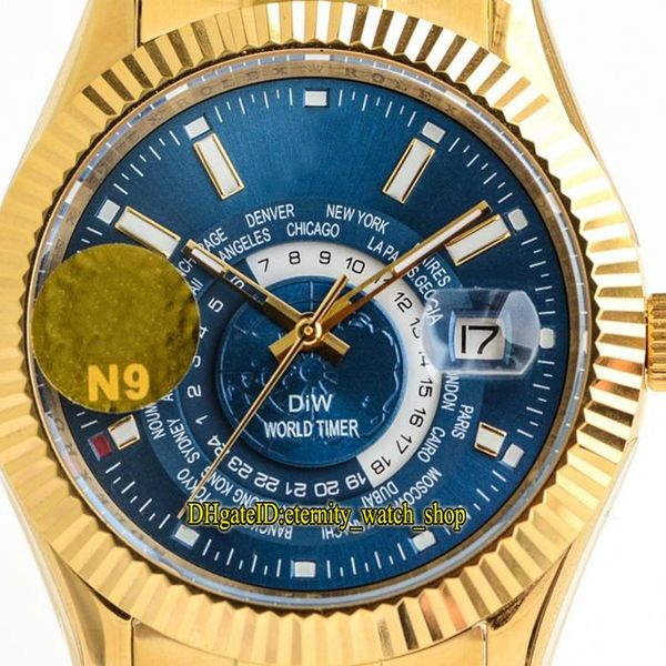 

n9 diw refit edition sky-dweller m326938-0005 blue dial cal.9001 automatic bidirectional rotating bezel mens watch 904l gold case watches 35, Slivery;brown
