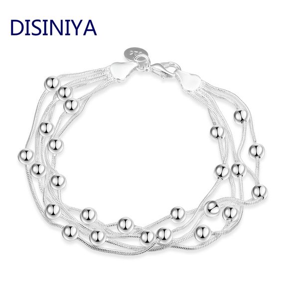 

disiniya new 925 standard silver-plated light bead bracelet simple spherical silver lobster button bracelet wedding dress, Golden;silver