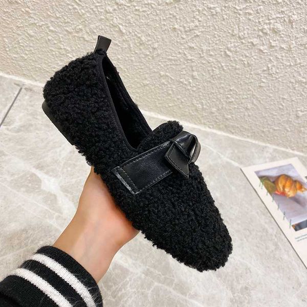 

casual woman shoe women korean shoes women's moccasins square toe all-match female footwear autumn elegant loafers fur 2019, Black