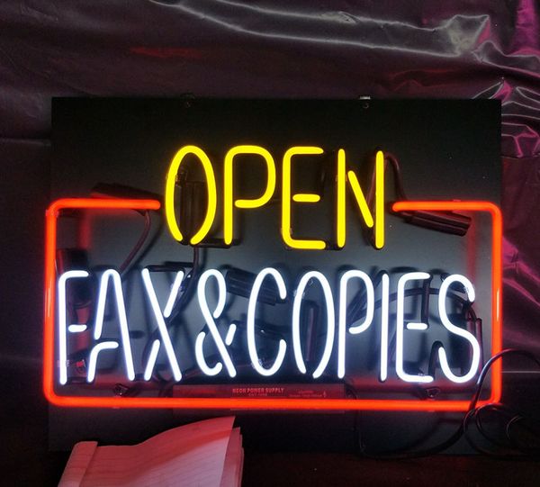 

acrylic open fax &copies neon sign light wall advertising entertainment decoration art display glass neon lamp 17'' 24