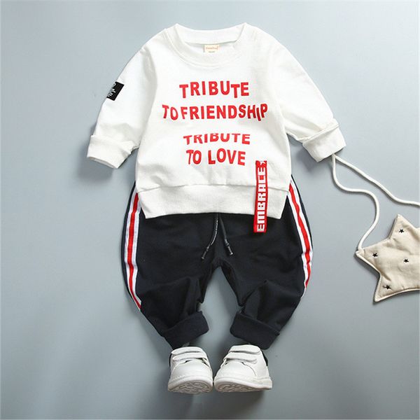 

kids baby girl boys causal clothing set letter long sleeve autumn spring children's sports suit 1 2 3 4 years children clothes y190518, White