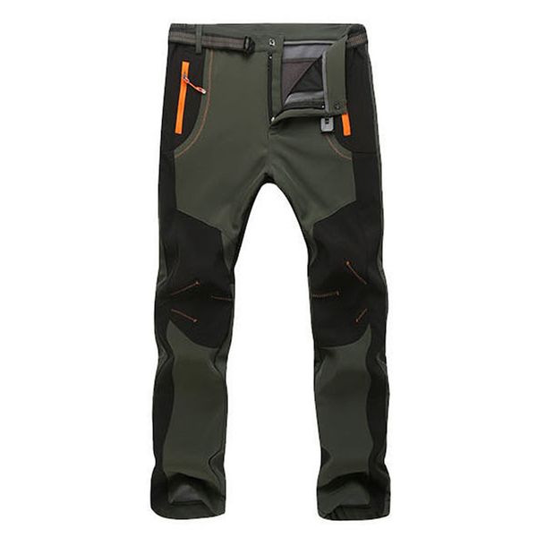 

men's warm winter pants men fleece lining cargo pants mens waterproof trousers male stretch casual work trousers 2019, Black