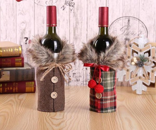 New Faux Fur Mini Coat Red Wine Bottle Cover With Bow Decoration