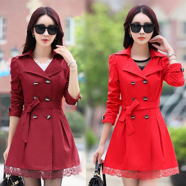 

плащи мода для женщин trench coat женщины плюс размер кружева тонкий двойной брестед пальто зимы женщин верхняя одежда 5 цветов tr004, Tan;black