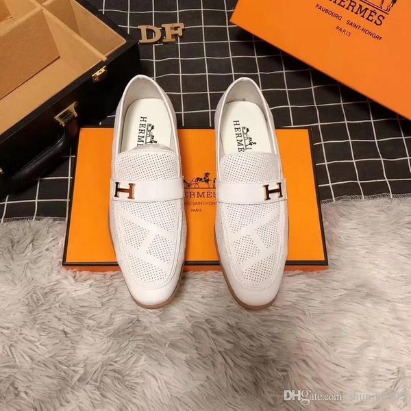 

19ss italy italy men dress shoes genuine leather brown black and white men's size 38-46, Blue;gray