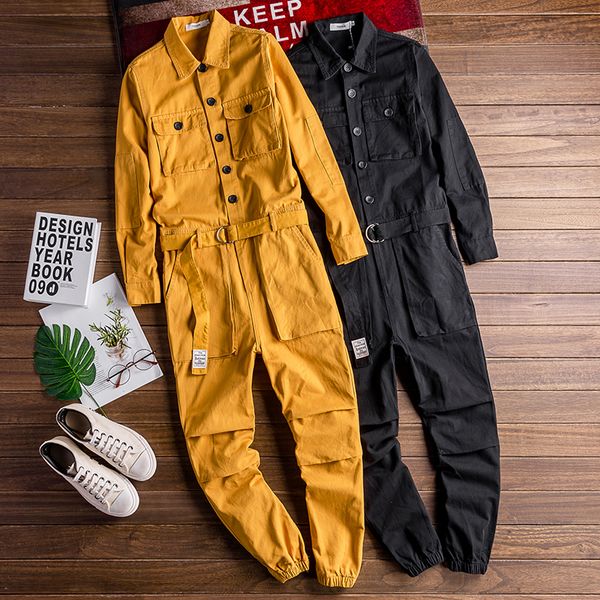 

spring and autumn new men's hiphop overalls one piece suits korean handsome jumpsuit casual youthful pants large size 3xl 4xl, Black