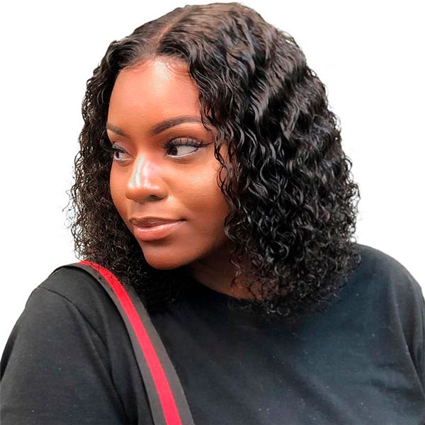 

deep part lace front human hair short bob wigs with baby hair brazilian remy curly hair frontal wigs for black women