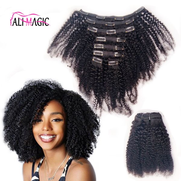 Cabelo virgem mongol afro americano afro kinky encaracolado clipe em extensões de cabelo humano 120g 8 pçs grampos de cabelo remy natural preto cor ombre