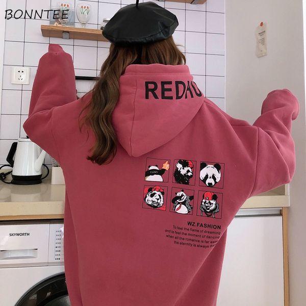 

hoodies women hooded korean style thicker warm loose cartoon-printed kawaii harajuku womens bf novelty sweatshirts long sleeve, Black