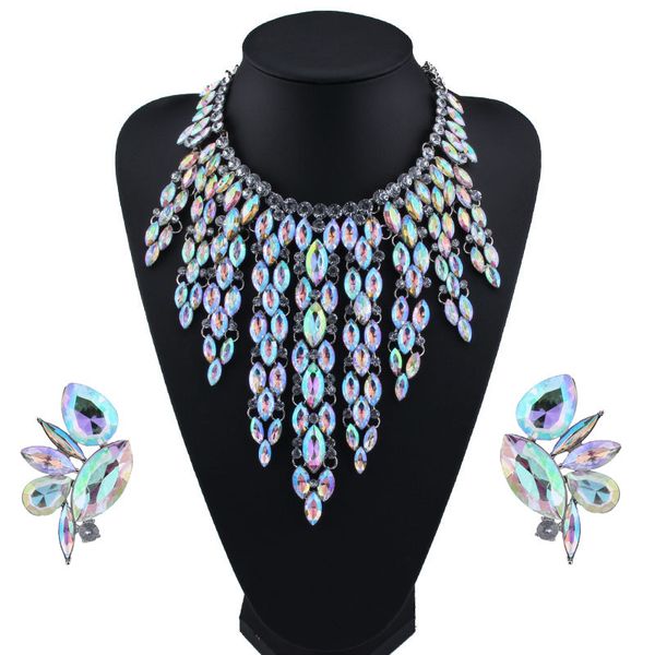 

hot fashion designer luxury very glittering beautiful exaggerated full rhinestone crystal tassel collar choker statement necklace for woman