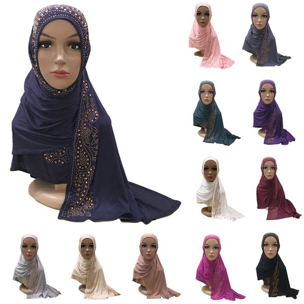 

160*50cm fashion scarf hijab women muslim long shawl wrap islamic rhonestone scarves headscarf turban wrap hijabs arab ramadan, Red