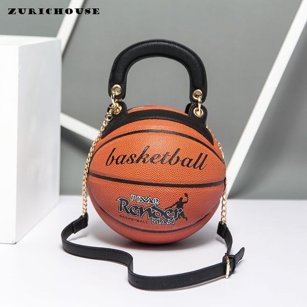 

zurichouse 2019 womens hangbags creative funny basketball shape round bag ladies pu leather shoulder messenger bags