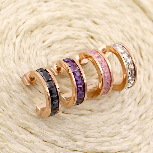 

new fashion c shape circle rose gold color small hoop earrings for women personalized stainless steel earrings jewelry, Golden;silver