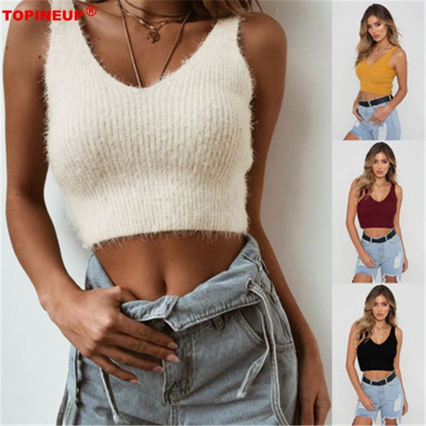 

bare umbilical cord mohair women sweater fashion sleeveless v-neck backless casual women solid color 2019, White;black