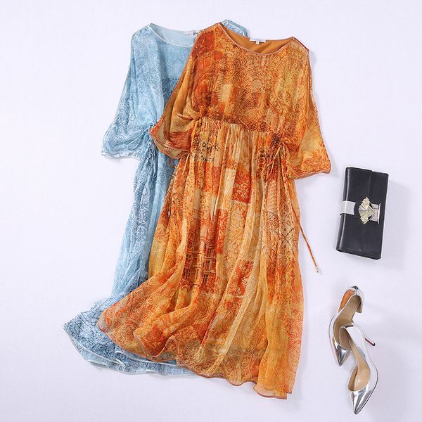 

chinese printing 5 minutes of sleeve silk close tied with restoring ancient ways with loose a word long thin dress, Black;gray