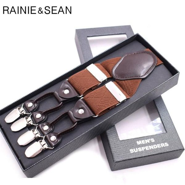 

rainie sean wedding suspenders men vintage braces 6 clips y back british style solid 3.5cm male suspenders for shirts brown, Black;white