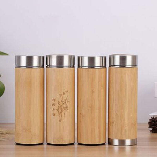 Caneca de viagem do Thermos Bottle criativo 450ml água de aço inoxidável de bambu Shell Cup Água Tea Infuser garrafa isolados Cup