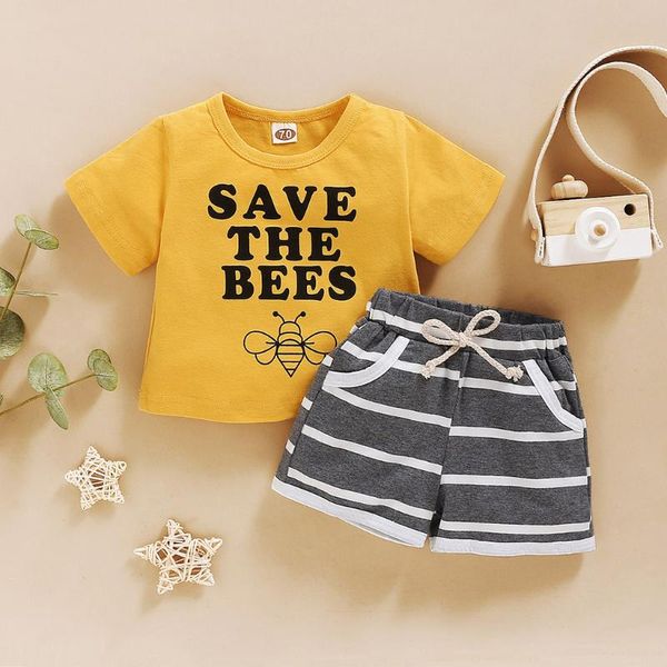 

2020 fashion infant suits toddler kids baby boys girls summer letter +stripe shorts outfits set kids clothes, White