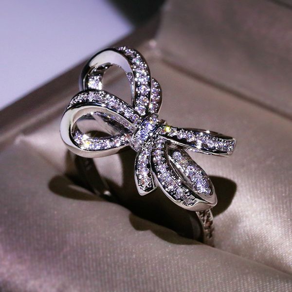 

wukalo 925 silver butterfly shining crystal zircon ring for women princess rings jewelry fashion party birthday gifts, Golden;silver