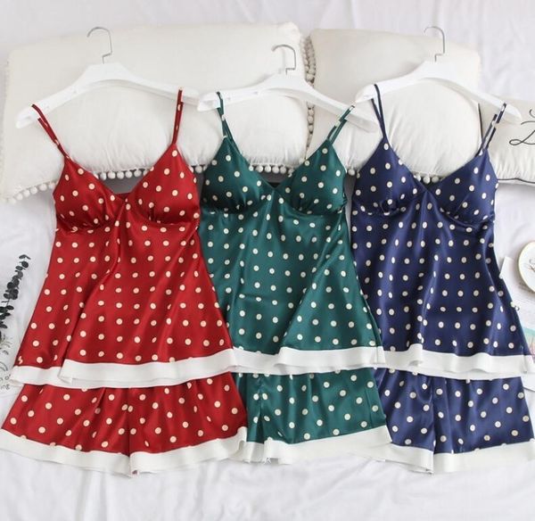 

2019 summer women polka dots pajama sets v-neck dots shorts sleeping sets pyjama femme, Blue;gray