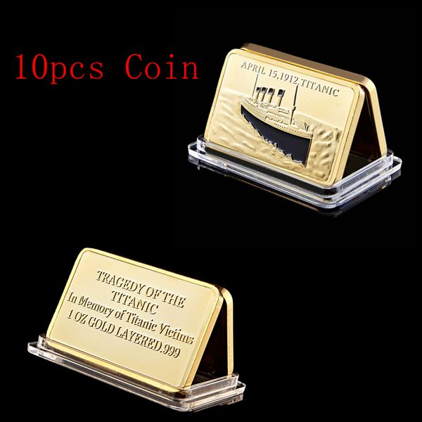 

10pcs square 24k gold plated titanic souvenir coin commemorative coin bullion bar ornaments gift home art collection
