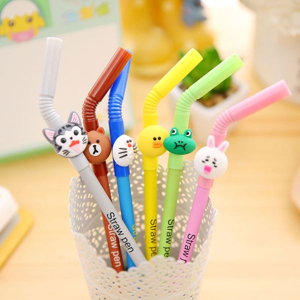 

10 pcs/lot cute cartoon straw gel pen animal pens material escolar kawaii stationery canetas escolar school office supplies
