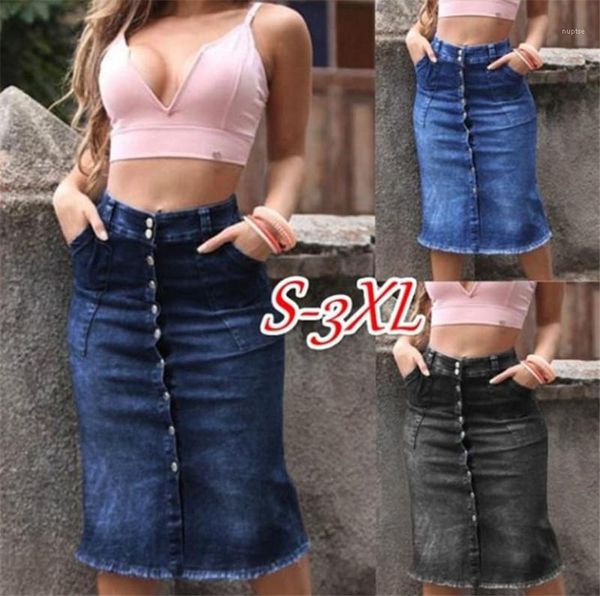 

jean skirts casual designer slim bottuns pocket straight mid dresses womens fashion clothing summer womens washed, Black