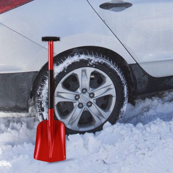 

aluminum lightweight snow shovel for car emergency, 21inch -32inch durable compact collapsible snowboard shovel,red