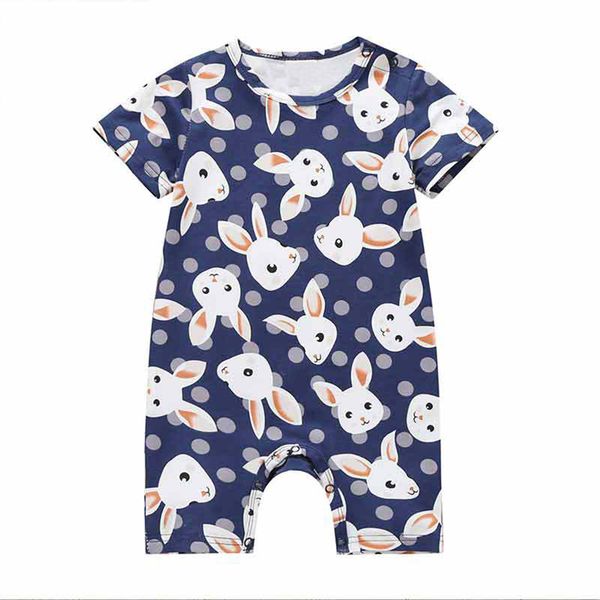 

new baby summer cartoon rabbit romper newborn girls short sleeve jumpsuit infant pajamas toddler casual outerwear, Blue