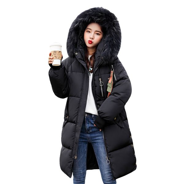 

2019 new winter coat womens winter parka coats warm jacket thick long padded slim down coat female winbreak, Black