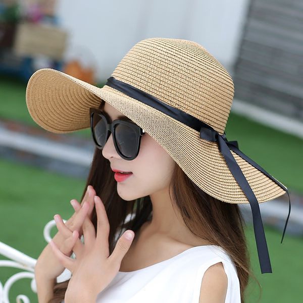 

summer women caps dome bow ribbon ribbon sombrero beach lady sun cap collapsible hand hat lady sun hats ing, Blue;gray