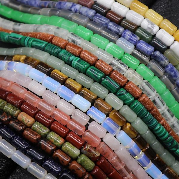 

6x10mm cylinder loose stone beads diy natural tiger eye/yellow jade/red agate/white turquoise/green aventurine stone beads, Black